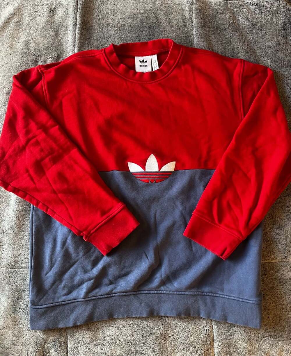 Adidas Trefoil Colorblock Crewneck Sweatshirt Size M Red Grey